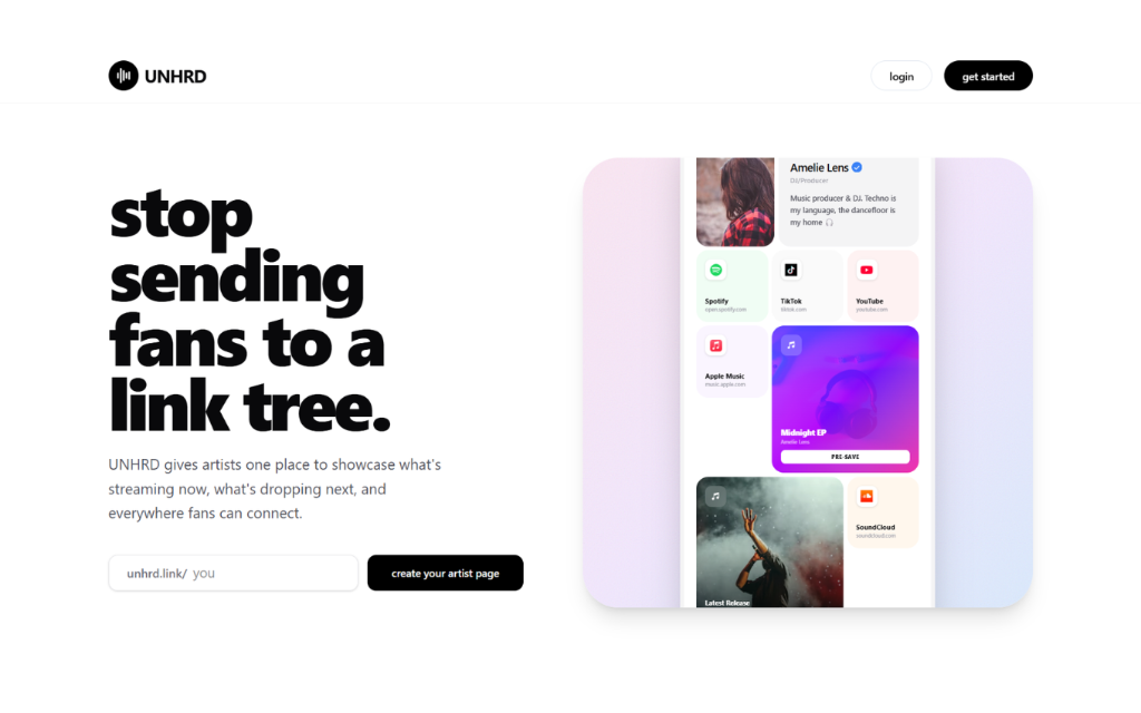 UNHRD - Artist link-in-bio platform